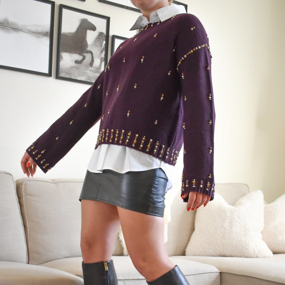 WORTH Merlot Jewel Wool Sweater